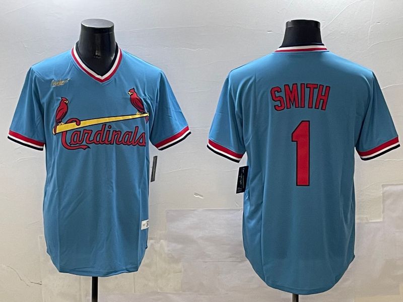 Men St.Louis Cardinals #1 Smith Blue Throwback 2025 Nike MLB Jersey style 1